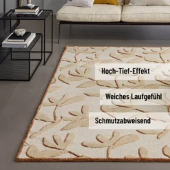 Kurzflor Teppich aus Schurwolle Beige Multi