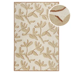 Kurzflor Teppich aus Schurwolle Beige Multi