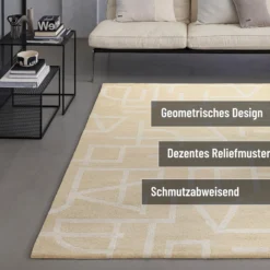 Kurzflor Teppich aus Schurwolle Sand Beige 