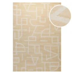 Kurzflor Teppich aus Schurwolle Sand Beige 