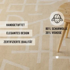 Kurzflor Teppich aus Schurwolle Sand Beige 