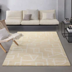 Kurzflor Teppich aus Schurwolle Sand Beige 
