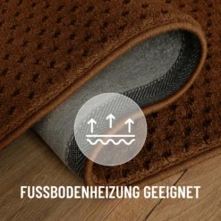 Kurzflor Teppich aus Schurwolle Braun 