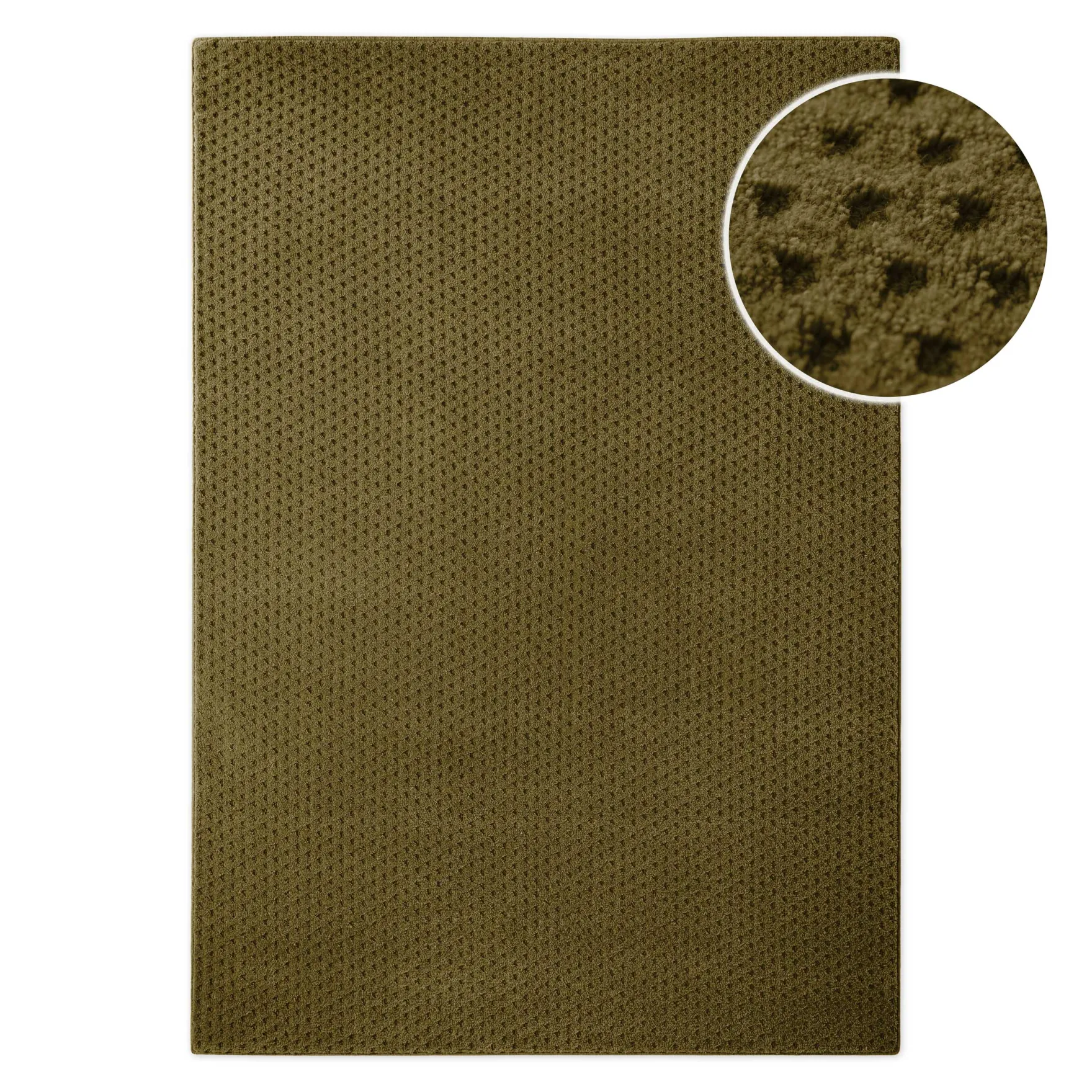 Kurzflor Teppich aus Schurwolle Oliv Grün "Castello THREE" WECONhome