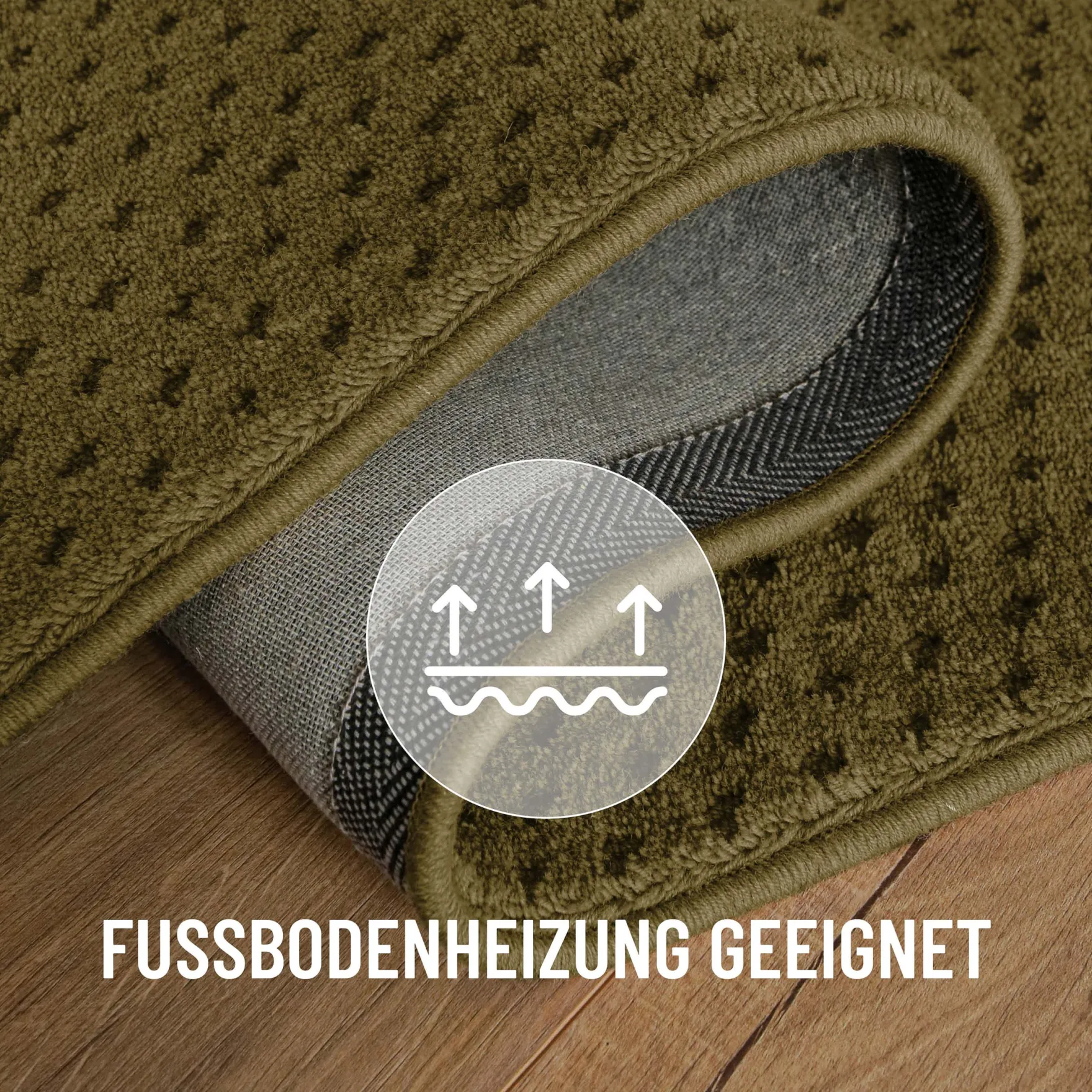 Kurzflor Teppich aus Schurwolle Oliv Grün "Castello THREE" WECONhome