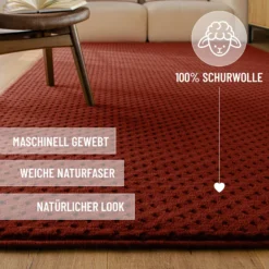 Kurzflor Teppich aus Schurwolle Purpur Rot