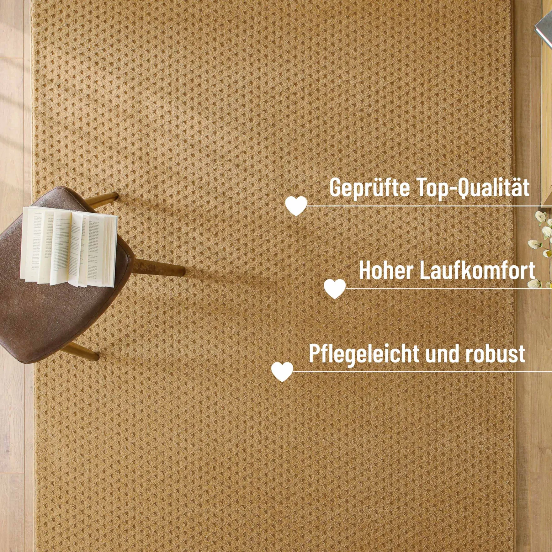 Kurzflor Teppich aus Schurwolle Karamell "Castello THREE" WECONhome