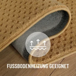 Kurzflor Teppich aus Schurwolle Karamell