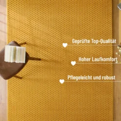 Kurzflor Teppich aus Schurwolle Gelb