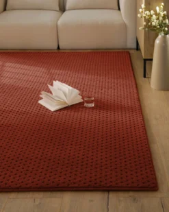 Kurzflor Teppich aus Schurwolle Kamin Rot 