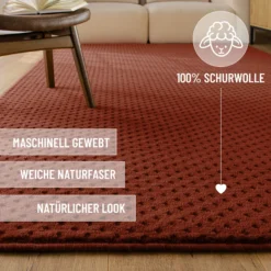 Kurzflor Teppich aus Schurwolle Kamin Rot 