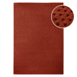 Kurzflor Teppich aus Schurwolle Kamin Rot 