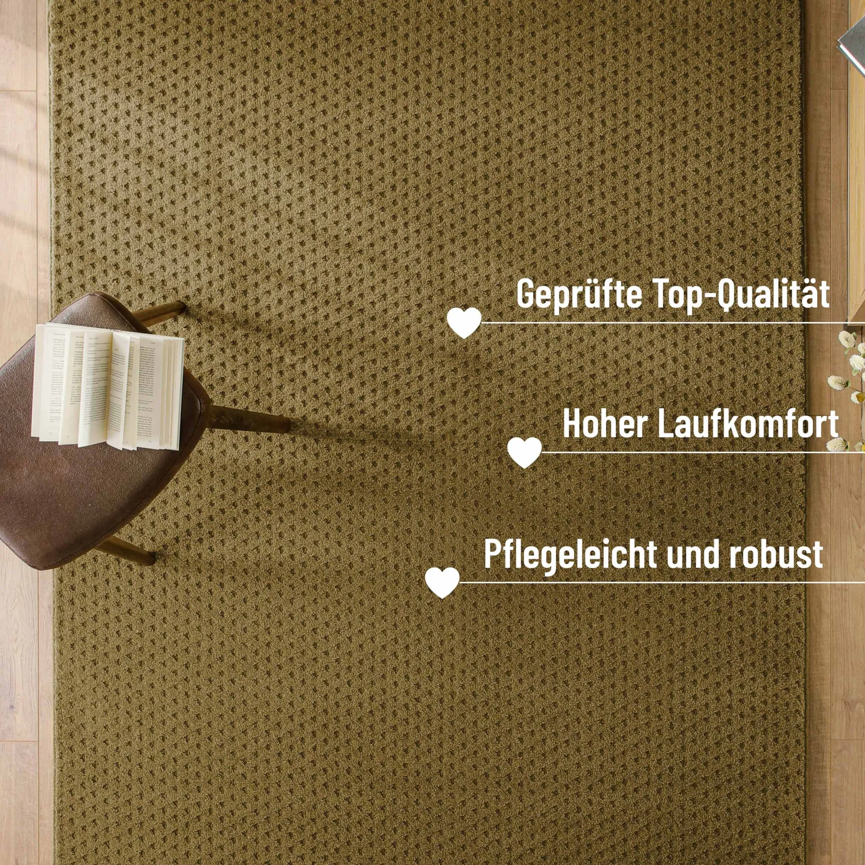 Kurzflor Teppich aus Schurwolle Blass Grün "Castello THREE" WECONhome