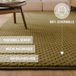Kurzflor Teppich aus Schurwolle Blass Grün