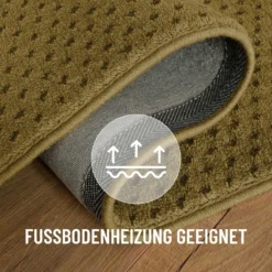 Kurzflor Teppich aus Schurwolle Blass Grün