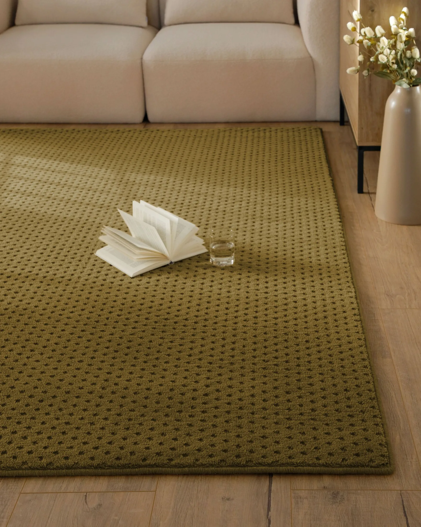 Kurzflor Teppich aus Schurwolle Blass Grün "Castello THREE" WECONhome