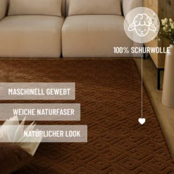 Kurzflor Teppich aus Schurwolle Braun "Castello TWO" WECONhome
