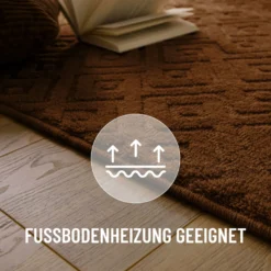 Kurzflor Teppich aus Schurwolle Braun 