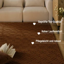 Kurzflor Teppich aus Schurwolle Braun 