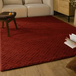 Kurzflor Teppich aus Schurwolle Purpur Rot "Castello TWO" WECONhome