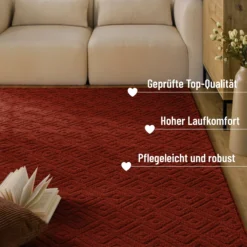 Kurzflor Teppich aus Schurwolle Purpur Rot