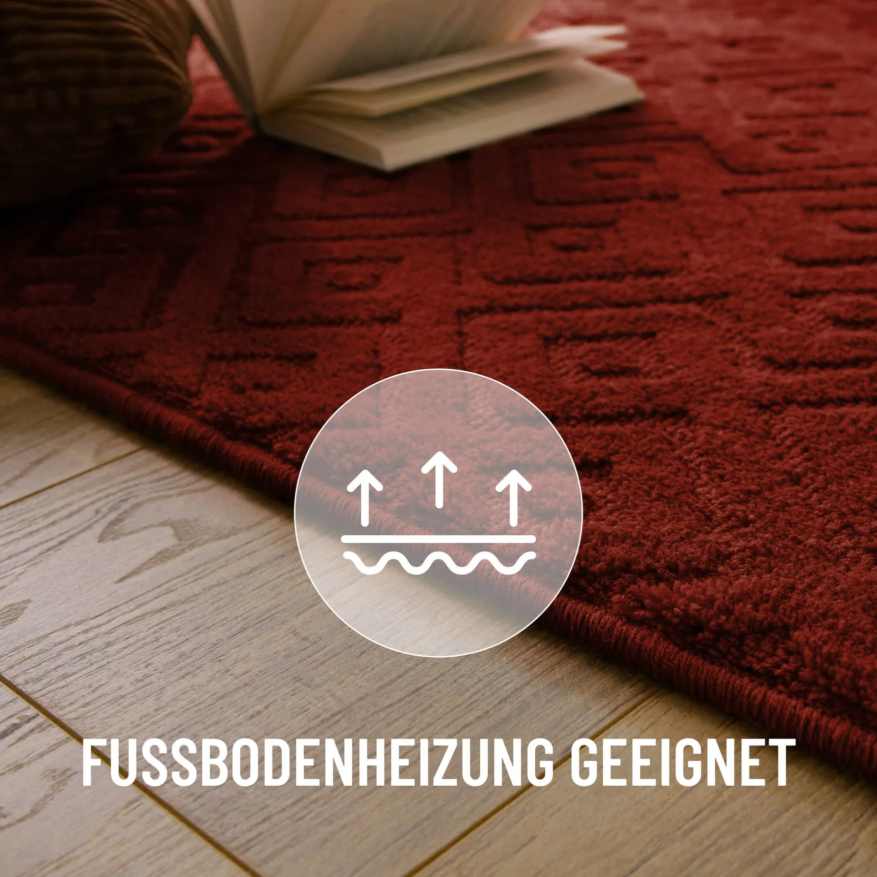 Kurzflor Teppich aus Schurwolle Purpur Rot "Castello TWO" WECONhome