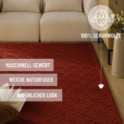 Kurzflor Teppich aus Schurwolle Purpur Rot