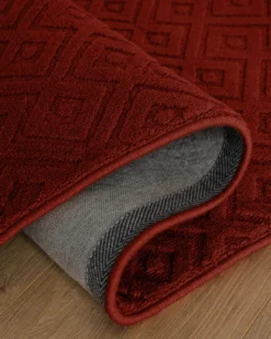 Kurzflor Teppich aus Schurwolle Purpur Rot