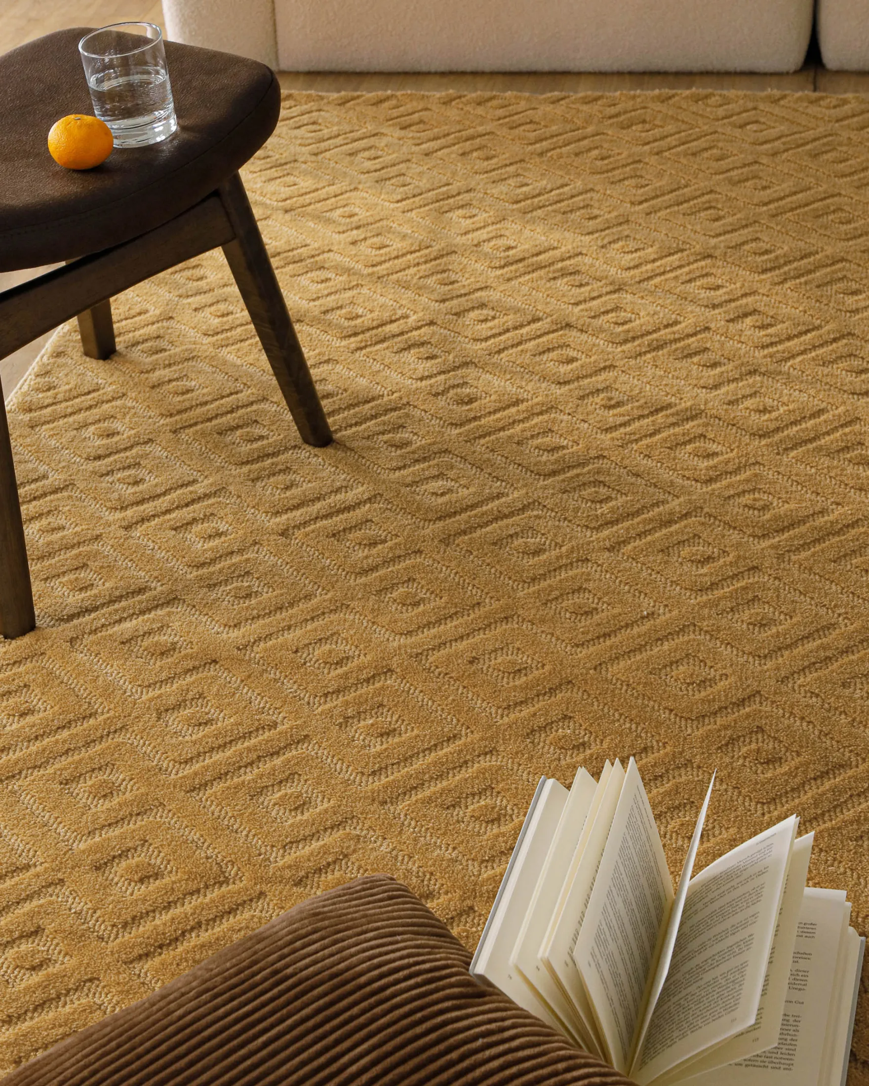 Kurzflor Teppich aus Schurwolle Karamell "Castello TWO" WECONhome
