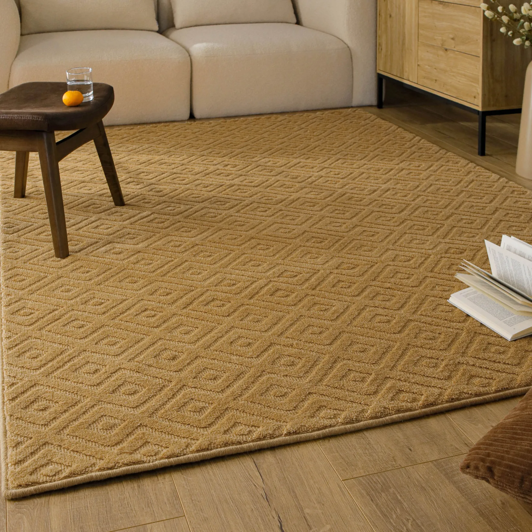 Kurzflor Teppich aus Schurwolle Karamell "Castello TWO" WECONhome
