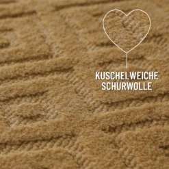 Kurzflor Teppich aus Schurwolle Karamell