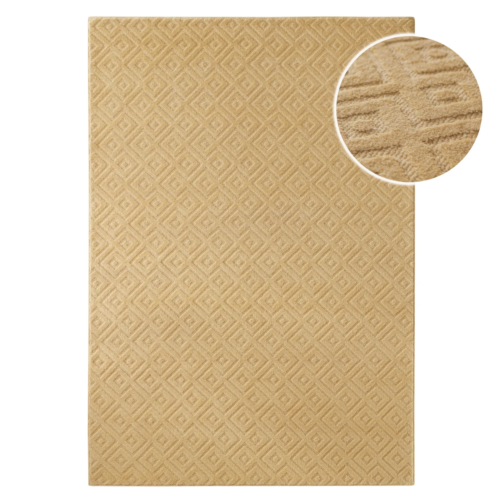 Kurzflor Teppich aus Schurwolle Sand Beige "Castello TWO" WECONhome