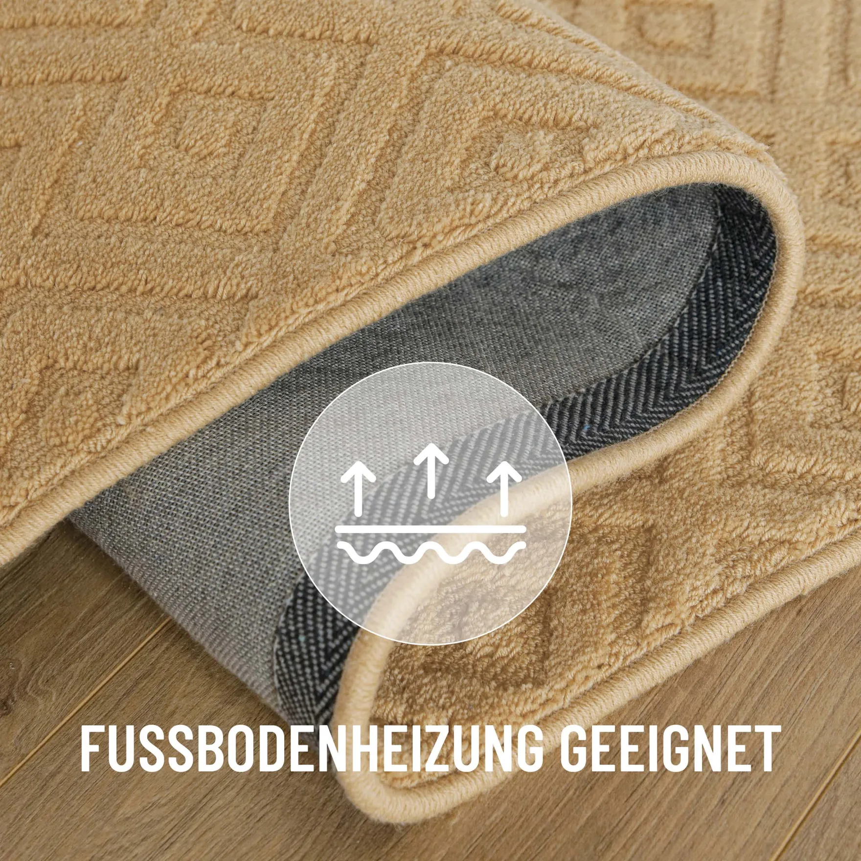 Kurzflor Teppich aus Schurwolle Sand Beige "Castello TWO" WECONhome