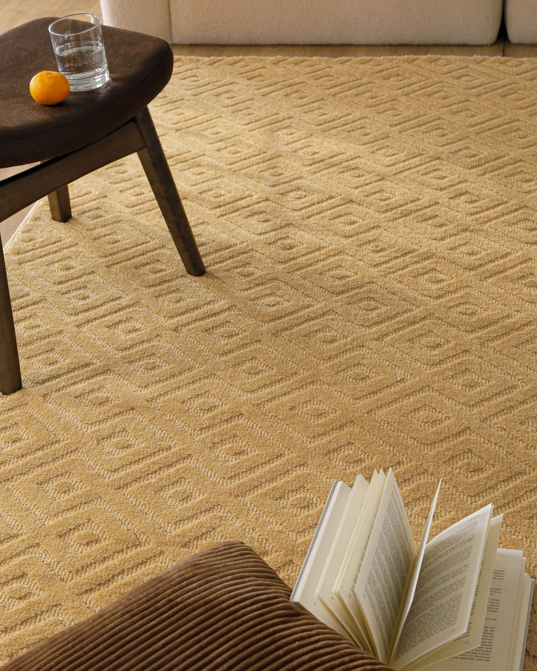 Kurzflor Teppich aus Schurwolle Sand Beige "Castello TWO" WECONhome