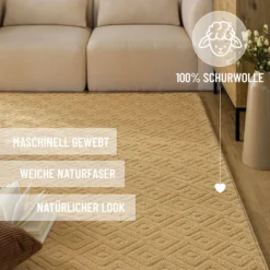 Kurzflor Teppich aus Schurwolle Sand Beige