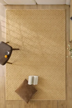 Kurzflor Teppich aus Schurwolle Sand Beige
