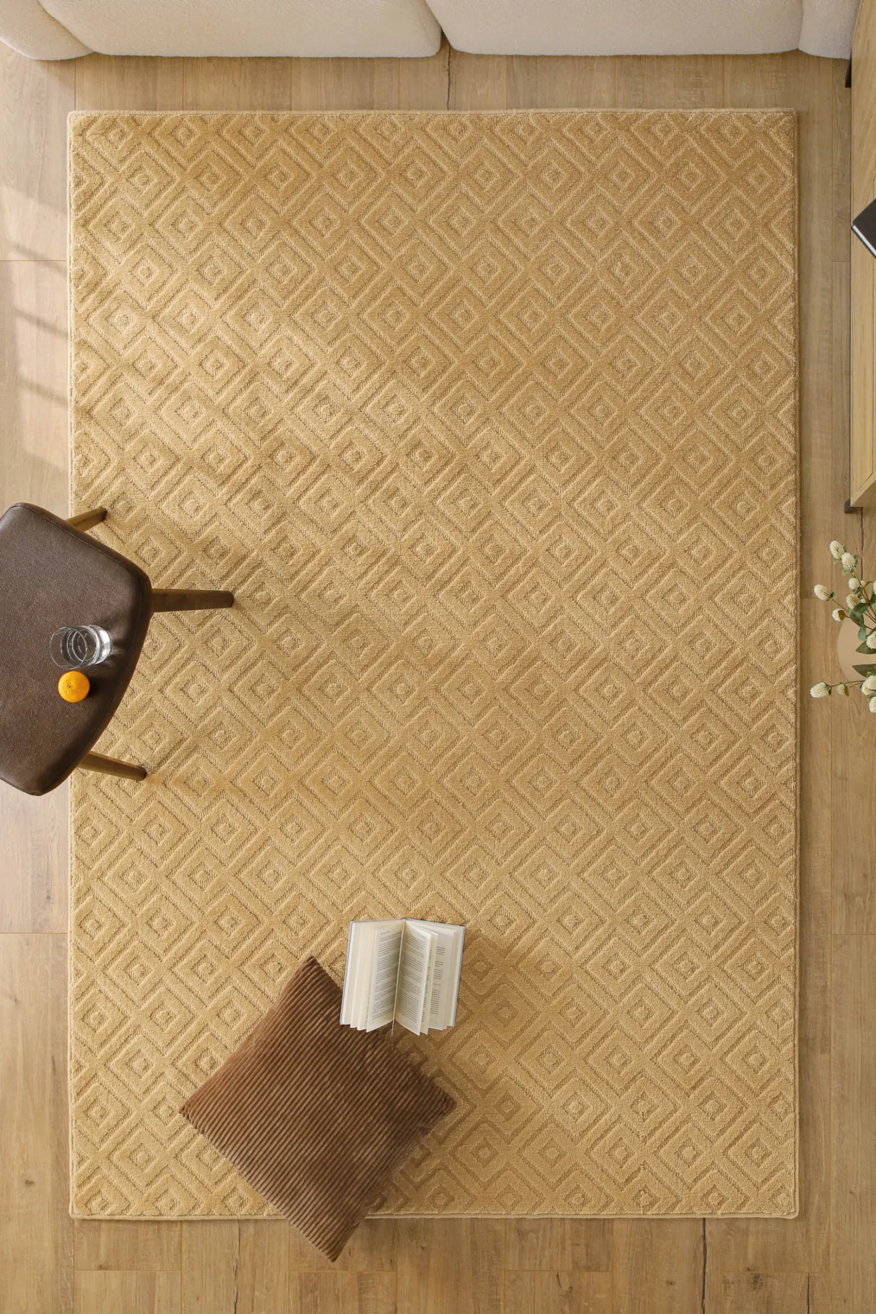 Kurzflor Teppich aus Schurwolle Sand Beige "Castello TWO" WECONhome