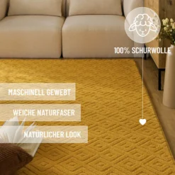 Kurzflor Teppich aus Schurwolle Gelb 