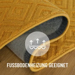 Kurzflor Teppich aus Schurwolle Gelb 