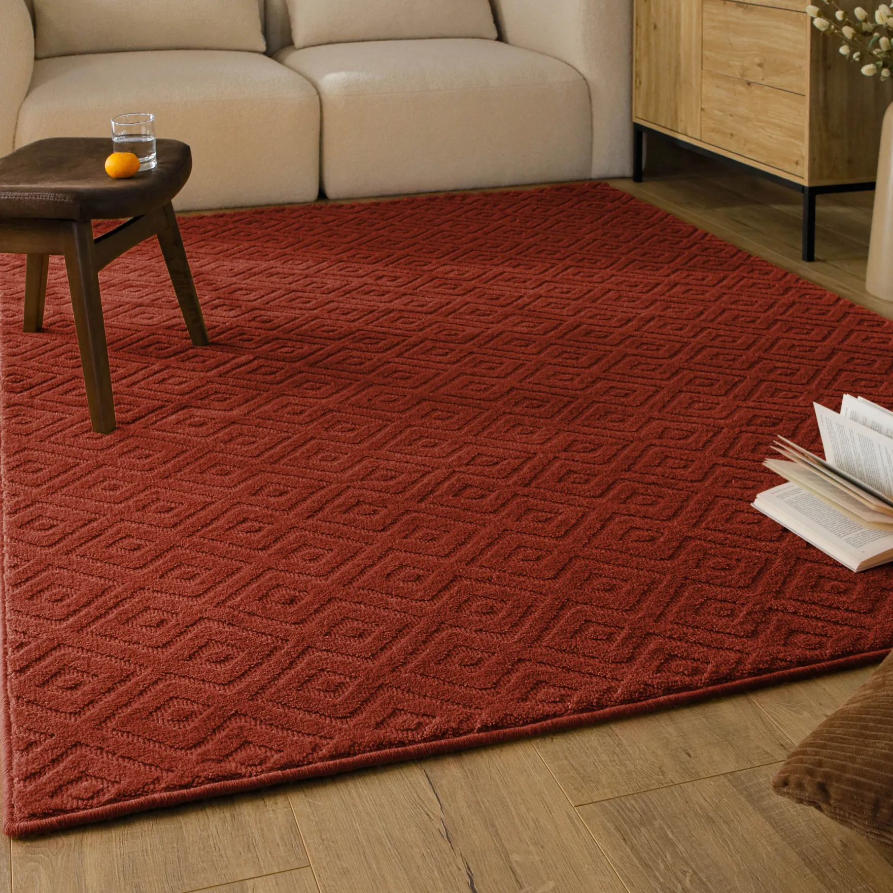 Kurzflor Teppich aus Schurwolle Kamin Rot "Castello TWO" WECONhome