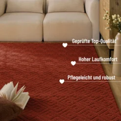 Kurzflor Teppich aus Schurwolle Kamin Rot