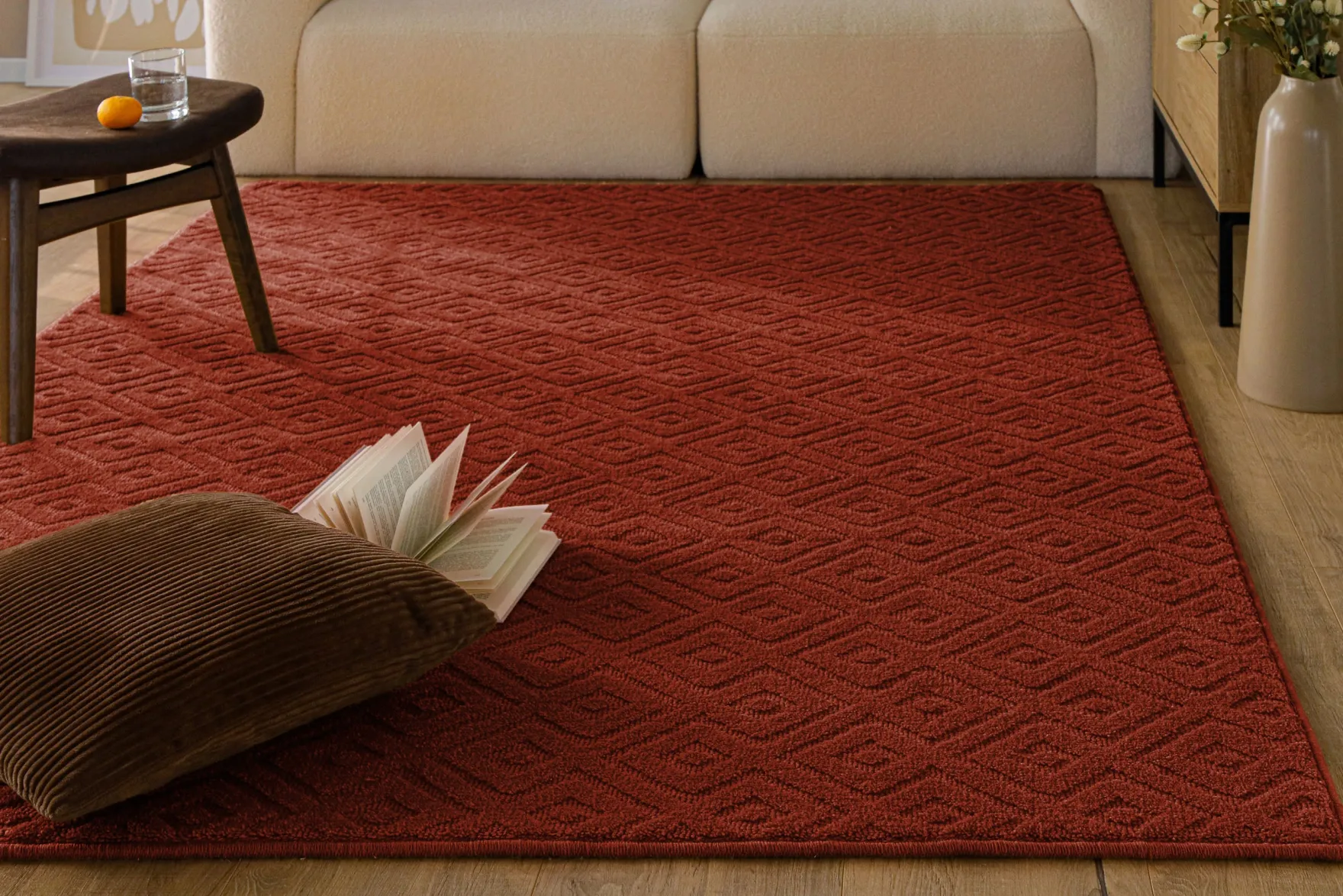 Kurzflor Teppich aus Schurwolle Kamin Rot "Castello TWO" WECONhome
