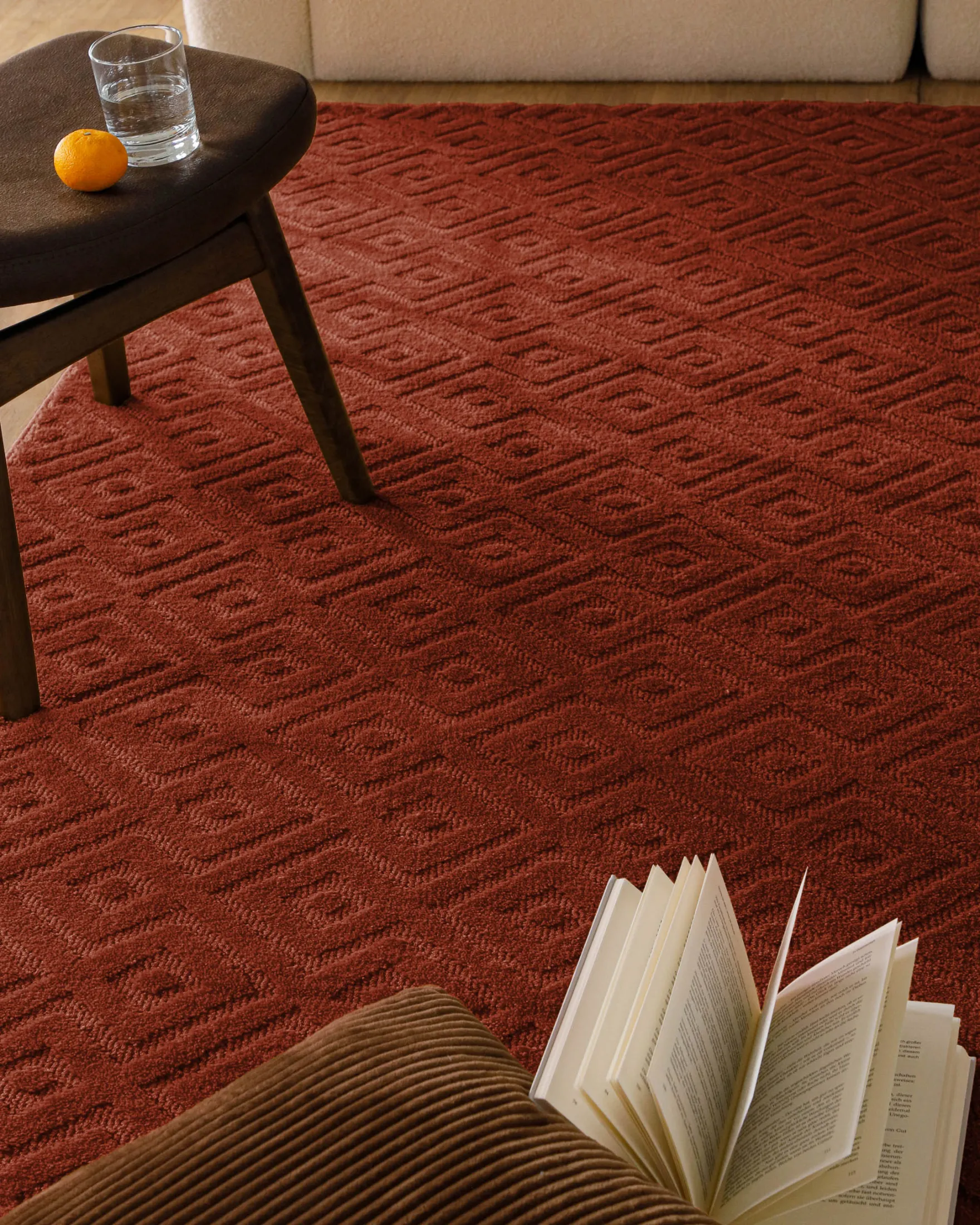 Kurzflor Teppich aus Schurwolle Kamin Rot "Castello TWO" WECONhome
