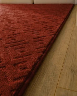 Kurzflor Teppich aus Schurwolle Kamin Rot