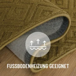 Kurzflor Teppich aus Schurwolle Blass Grün 