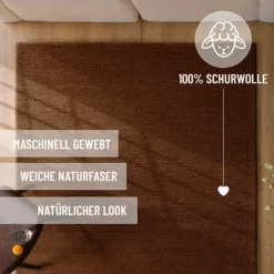 Kurzflor Teppich aus Schurwolle Braun "Castello ONE" WECONhome