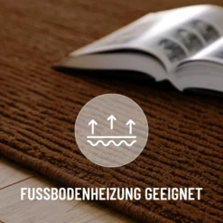 Kurzflor Teppich aus Schurwolle Braun
