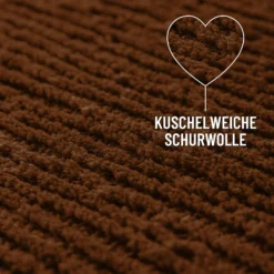 Kurzflor Teppich aus Schurwolle Braun
