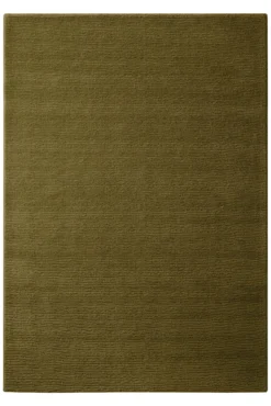 Kurzflor Teppich aus Schurwolle Oliv Grün