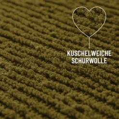 Kurzflor Teppich aus Schurwolle Oliv Grün